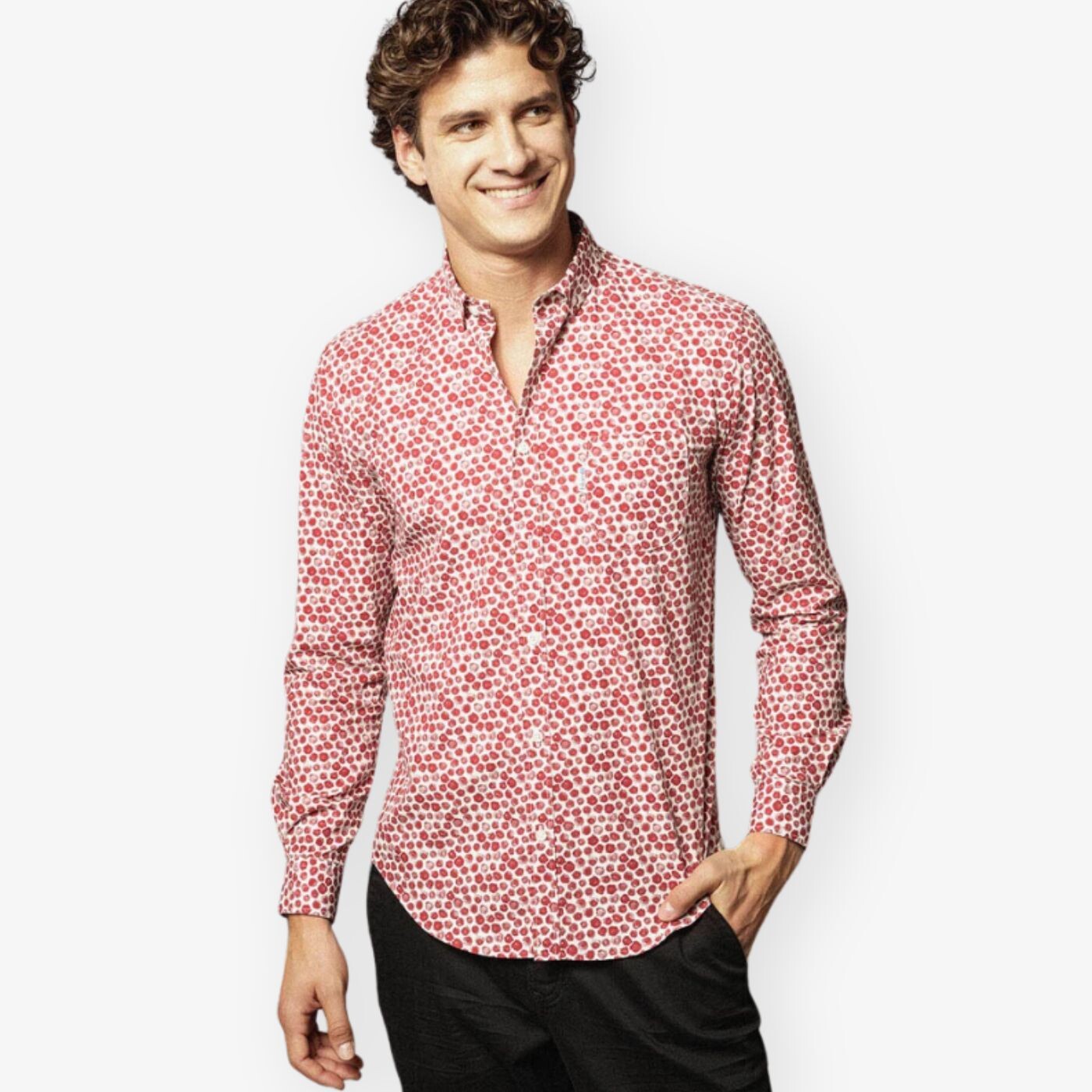 Chemise à manches longues motif pois rouge