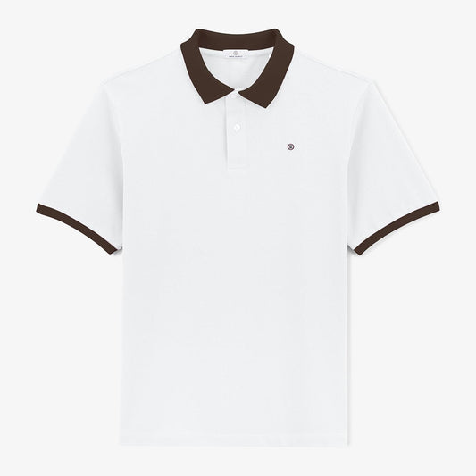 Polo maille piquée blanc col contrastant