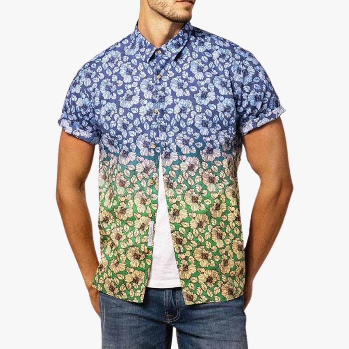 Chemise Manches Courtes À  Imprimé Fleuri Tissu Fantaisie