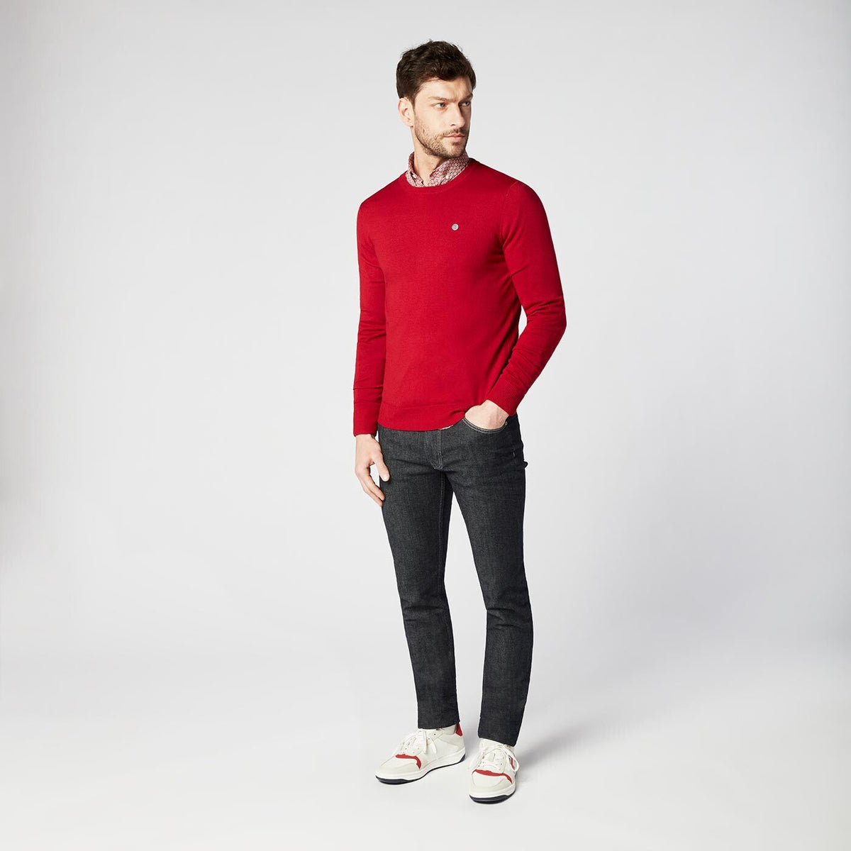 Pull Col Rond rouge