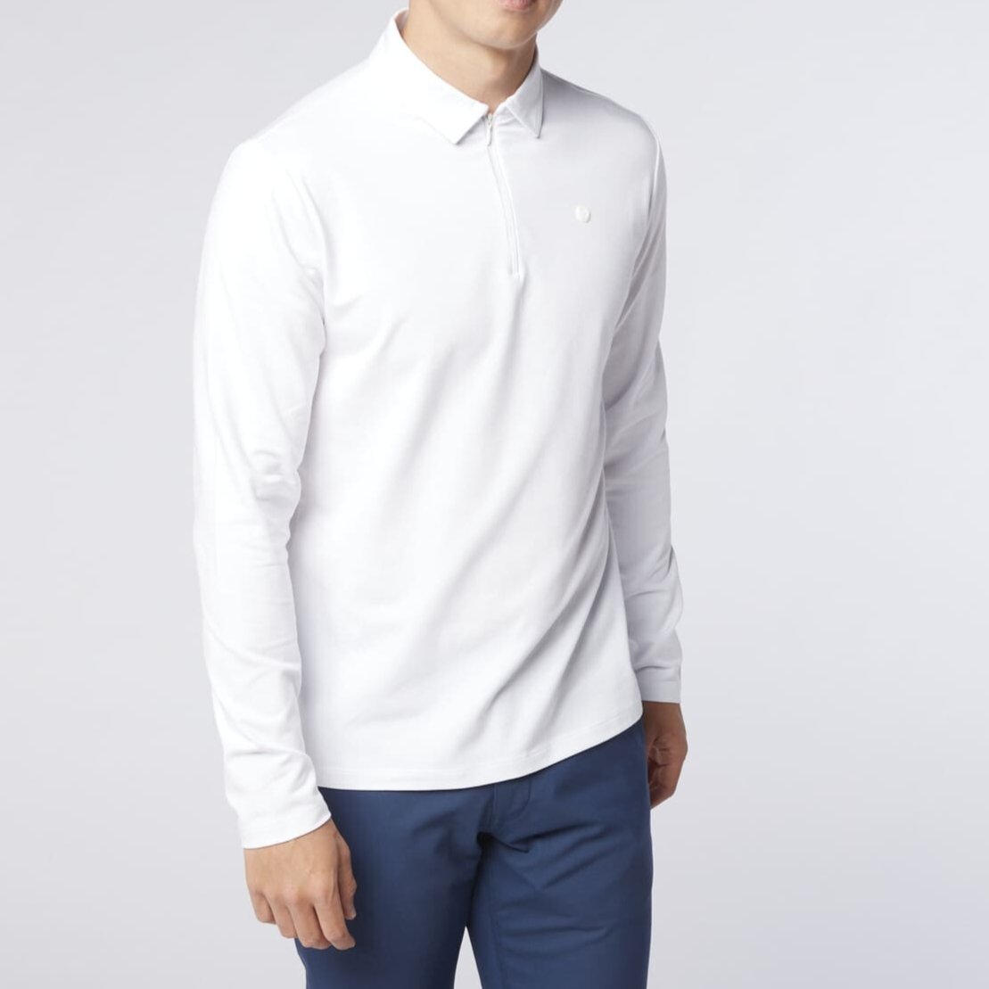 Polo manches longues zip 3/4 blanc