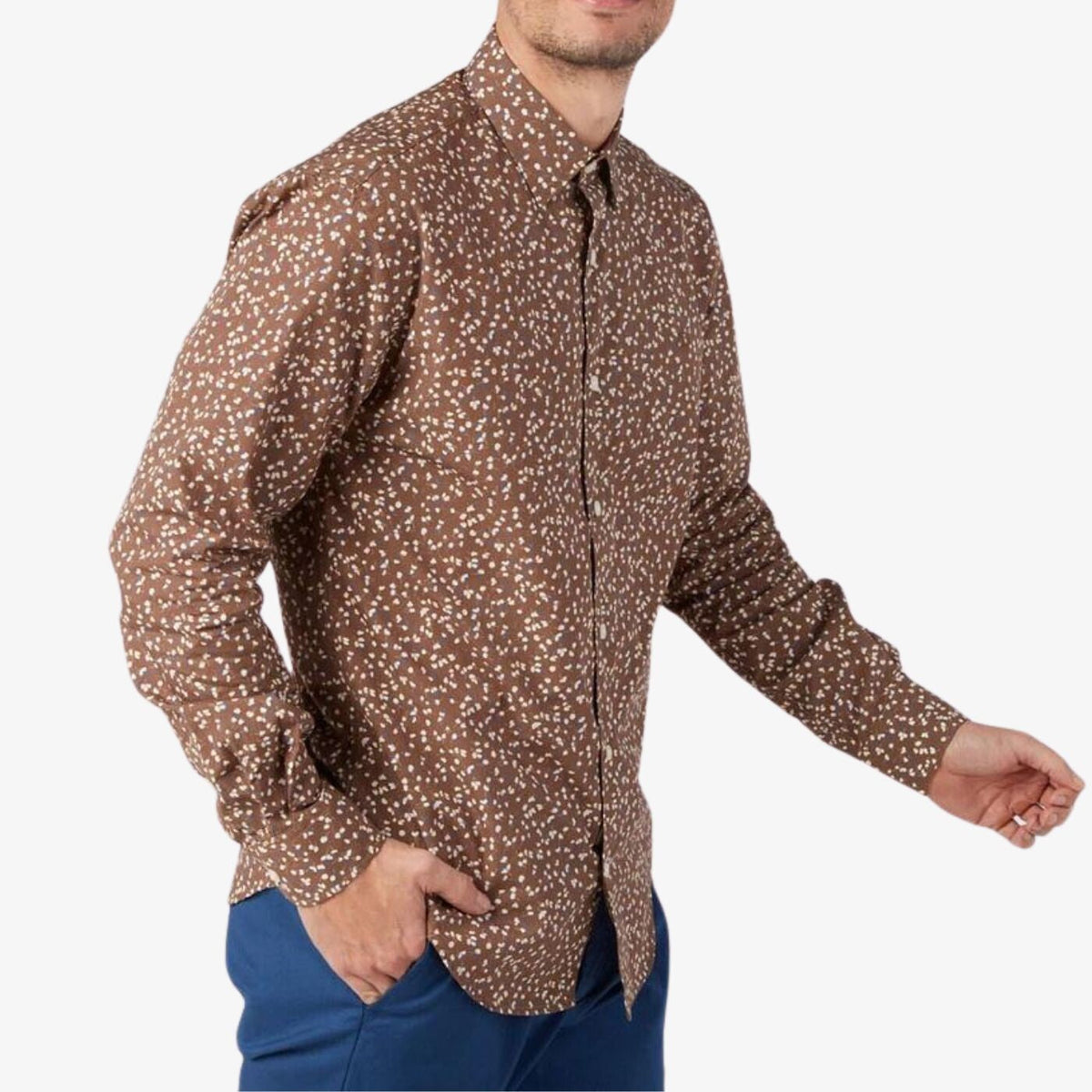 Chemise homme imprimée fleurs marron coupe ajustée