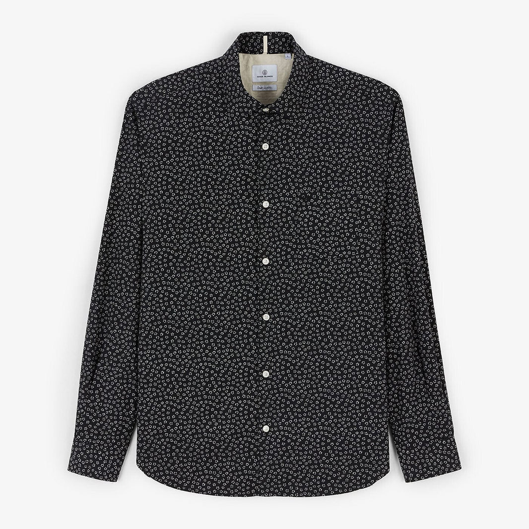 Herenoverhemd met bloemenprint, zwart, getailleerd model