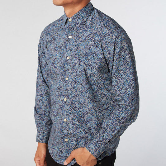 Chemise homme en imprimé mosaïque bleu coupe ajustée