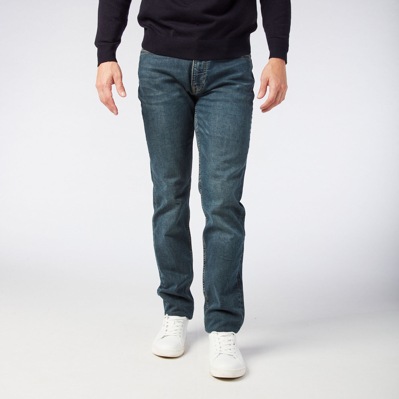 Jean délavé homme 5 poches coupe slim fit 325 Powertwist bleu