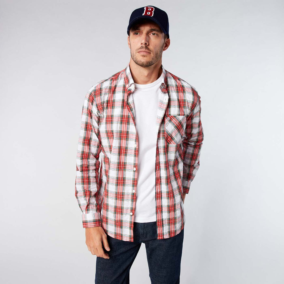 Chemise homme à carreaux rouge coupe ajustée