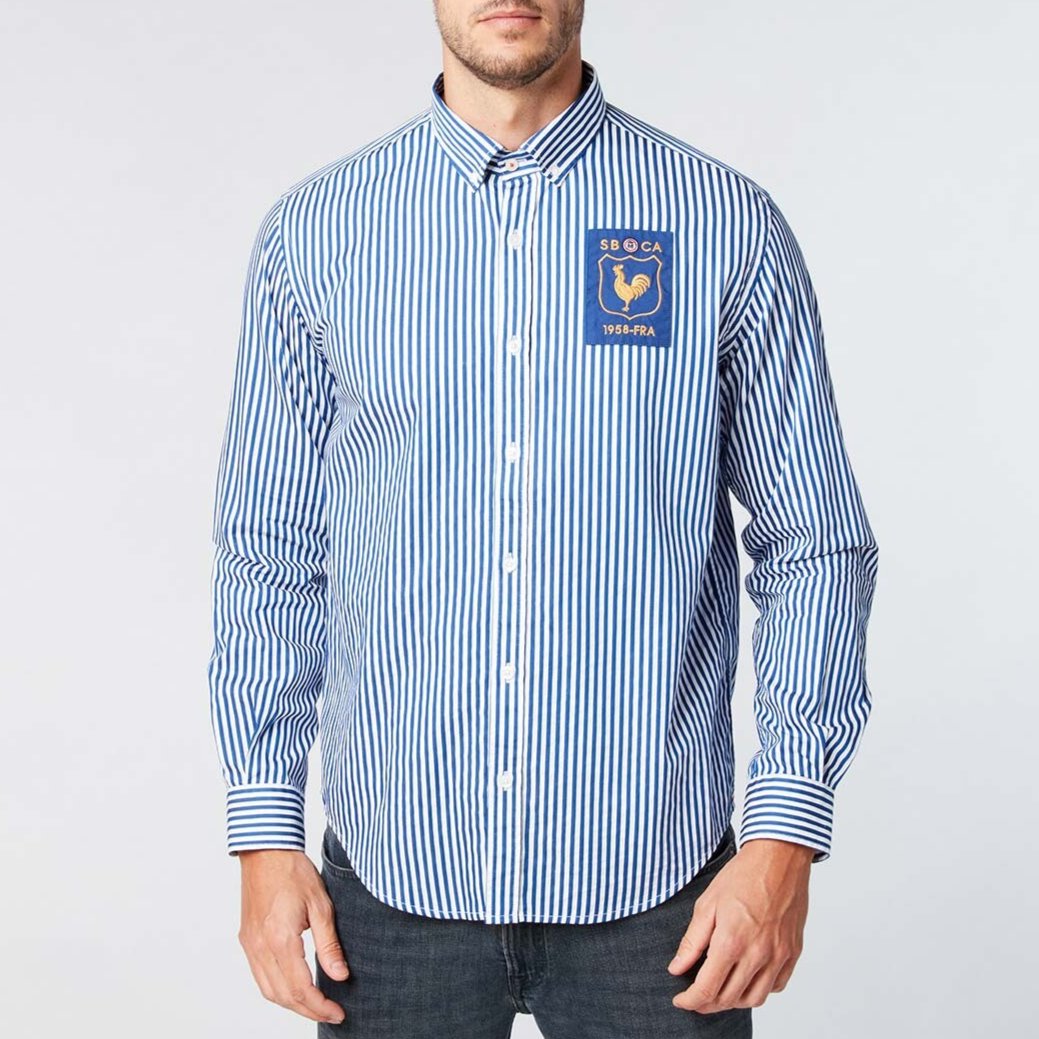 Chemise homme à rayures rugby bleu coupe ajustée