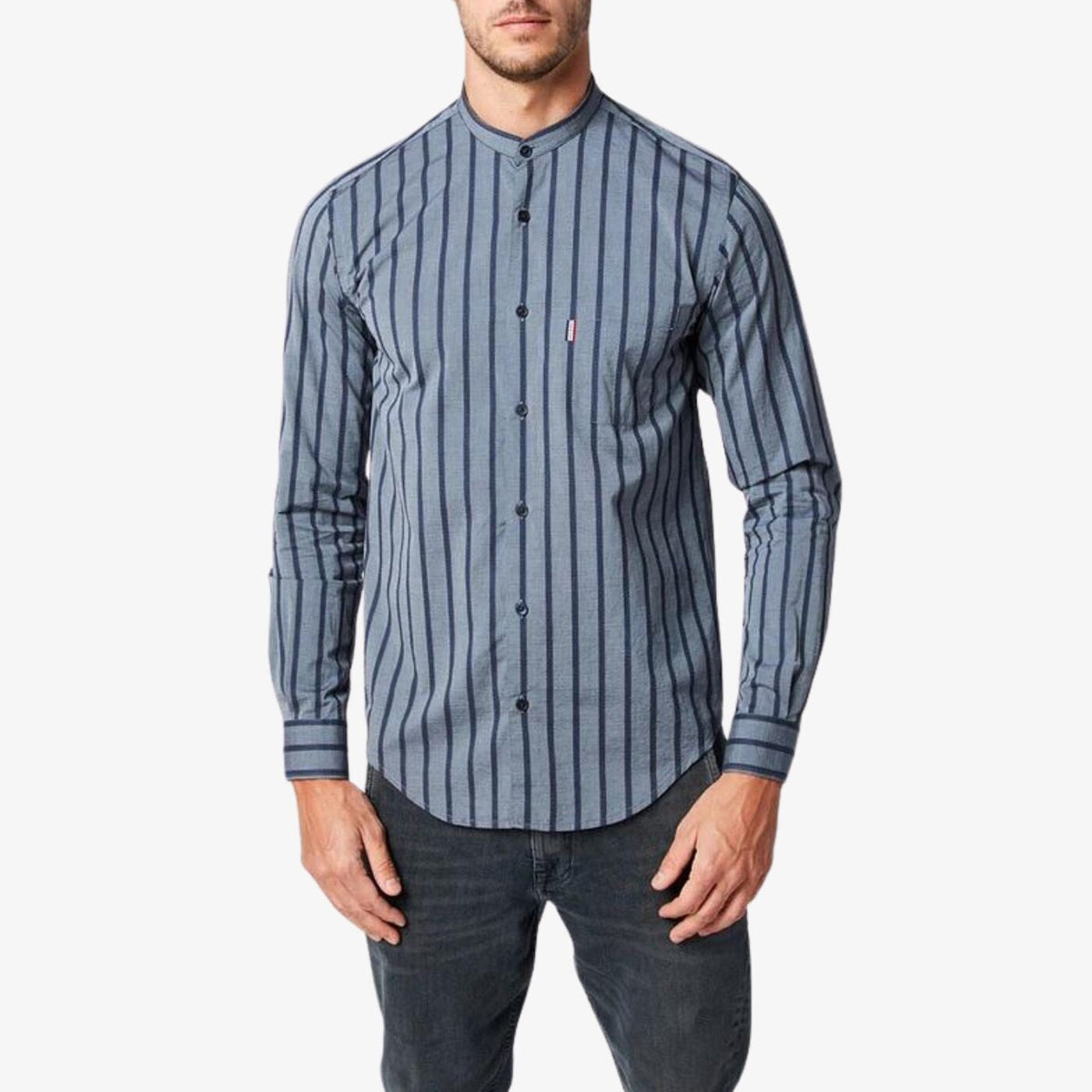 Chemise homme à rayures bleu coupe ajustée