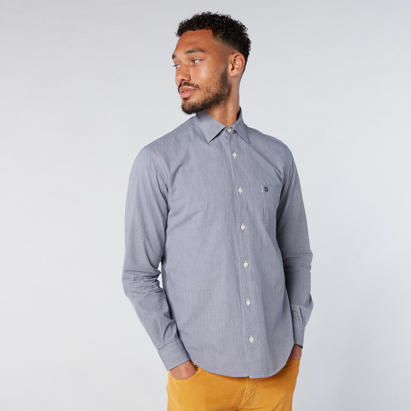 Chemise à micro carreaux vichy bleu coupe ajustée