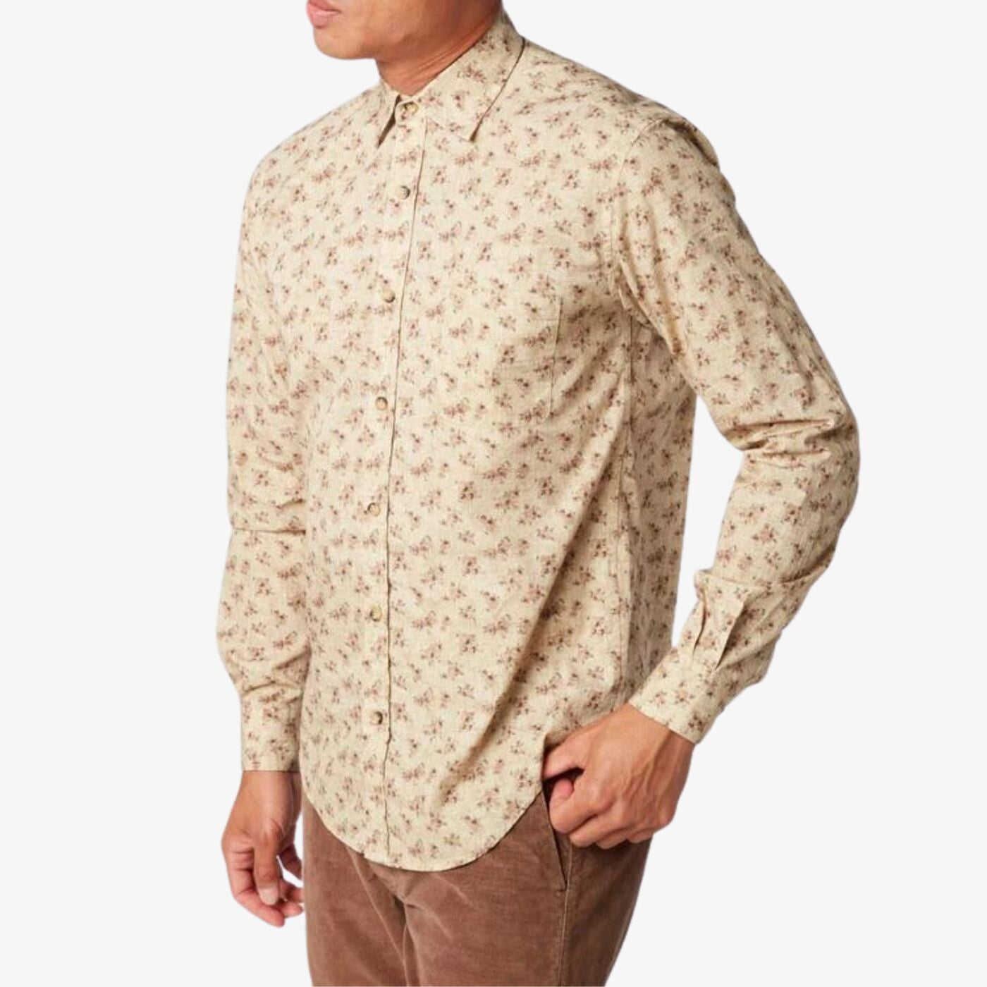 Chemise homme imprimée fleurs vintage jaune coupe ajustée