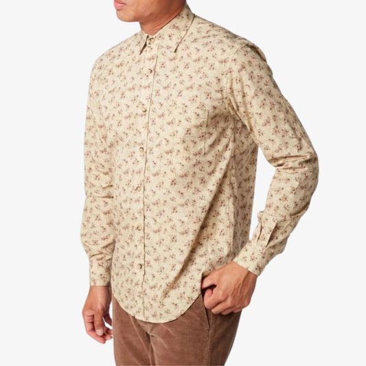 Chemise homme imprimée fleurs vintage jaune coupe ajustée