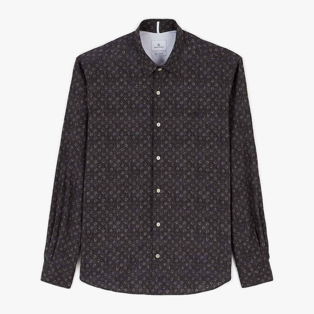 Popeline overhemd met print in antraciet, getailleerd model