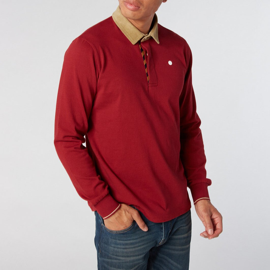 Polo jersey col velours rouge