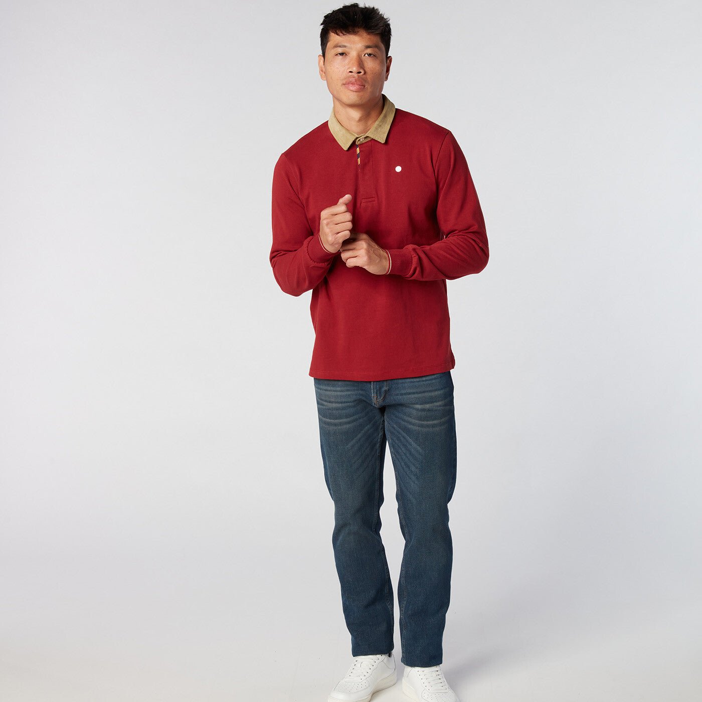 Polo jersey col velours rouge