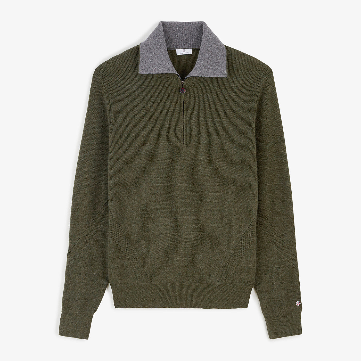 Pull col zippé vert militaire