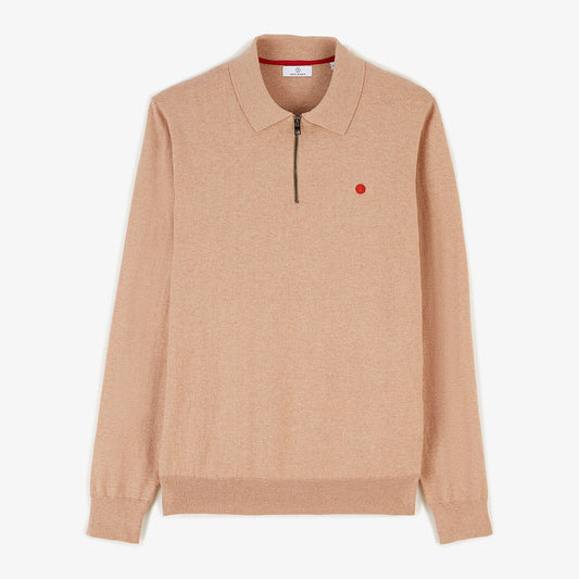 Pull avec col polo zippé beige