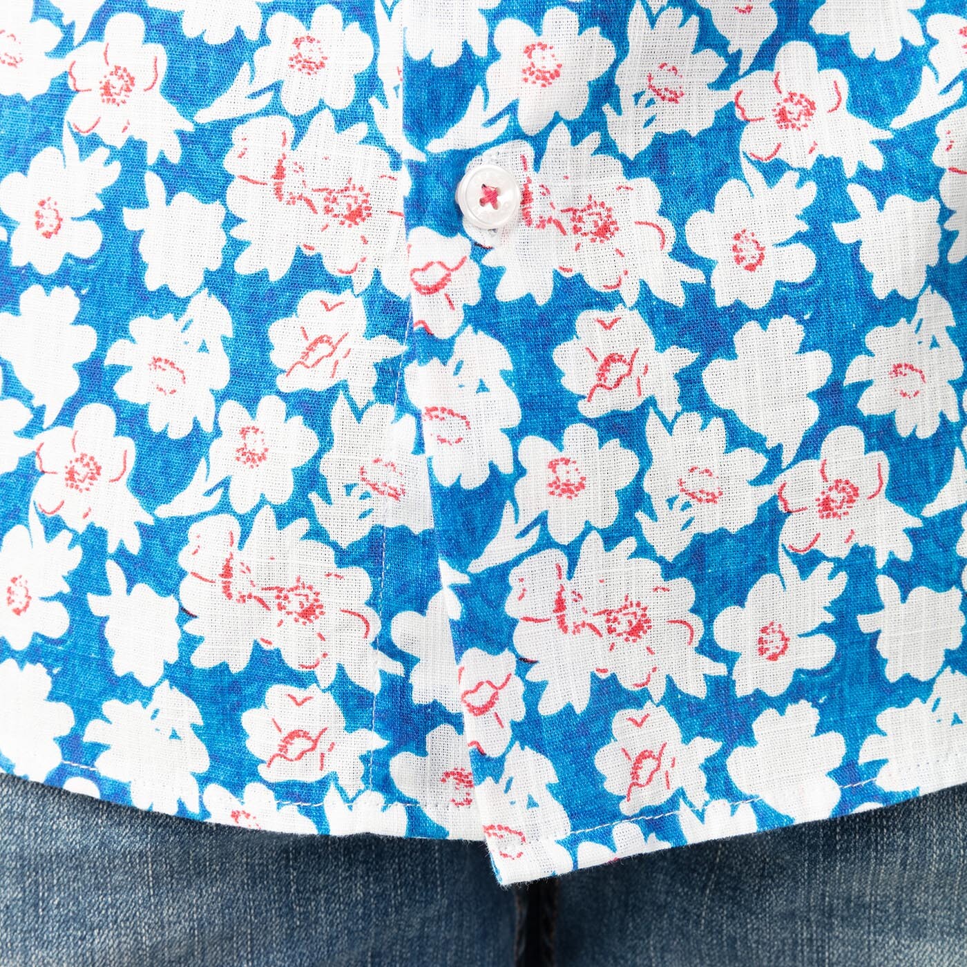 Chemise manches courtes bleue avec imprimé floral