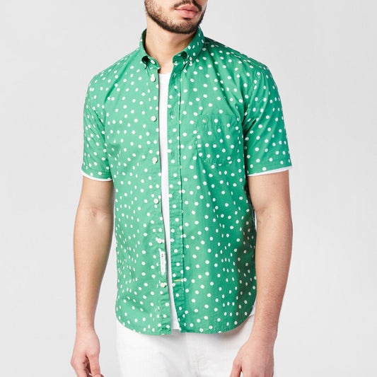 Chemise à pois manches courtes vert gazon