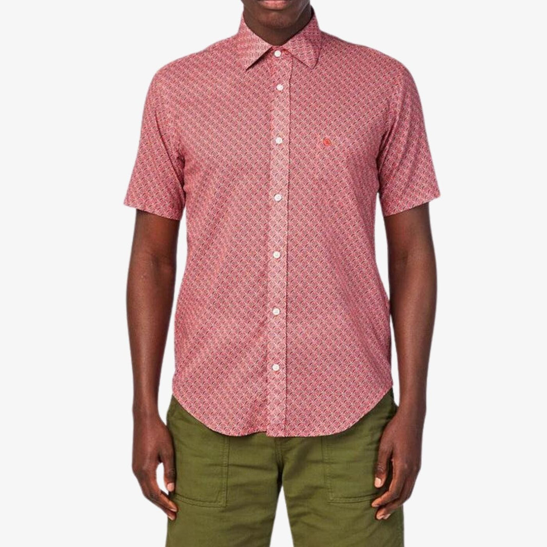 Camicia a maniche corte con stampa geometrica color mattone