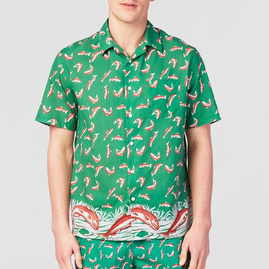 Chemise manches courtes verte avec imprimé