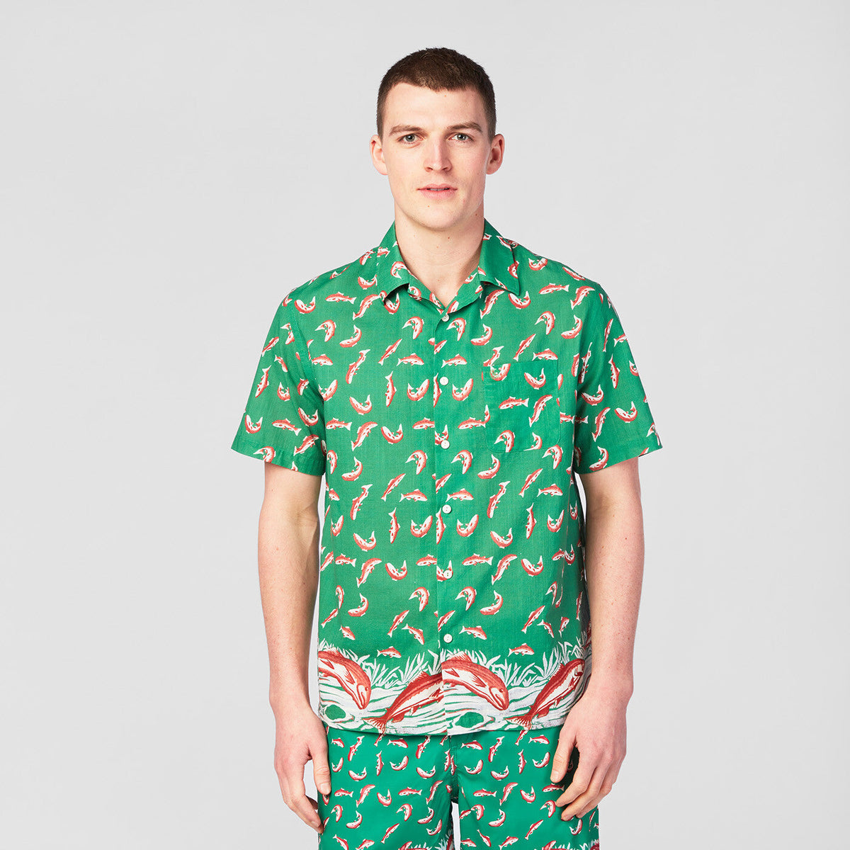 Chemise manches courtes verte avec imprimé