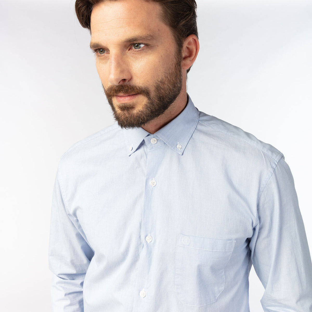 Chemise unie manches longues bleu azur