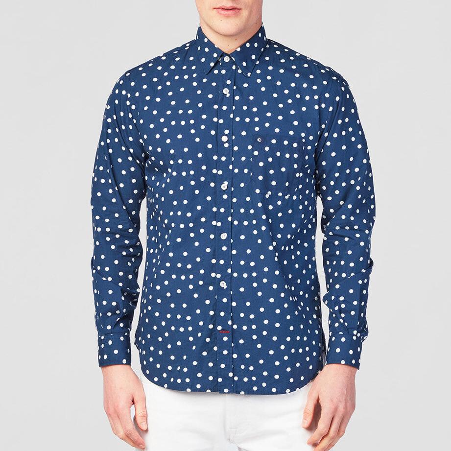 Chemise manches longues à pois bleu foncé