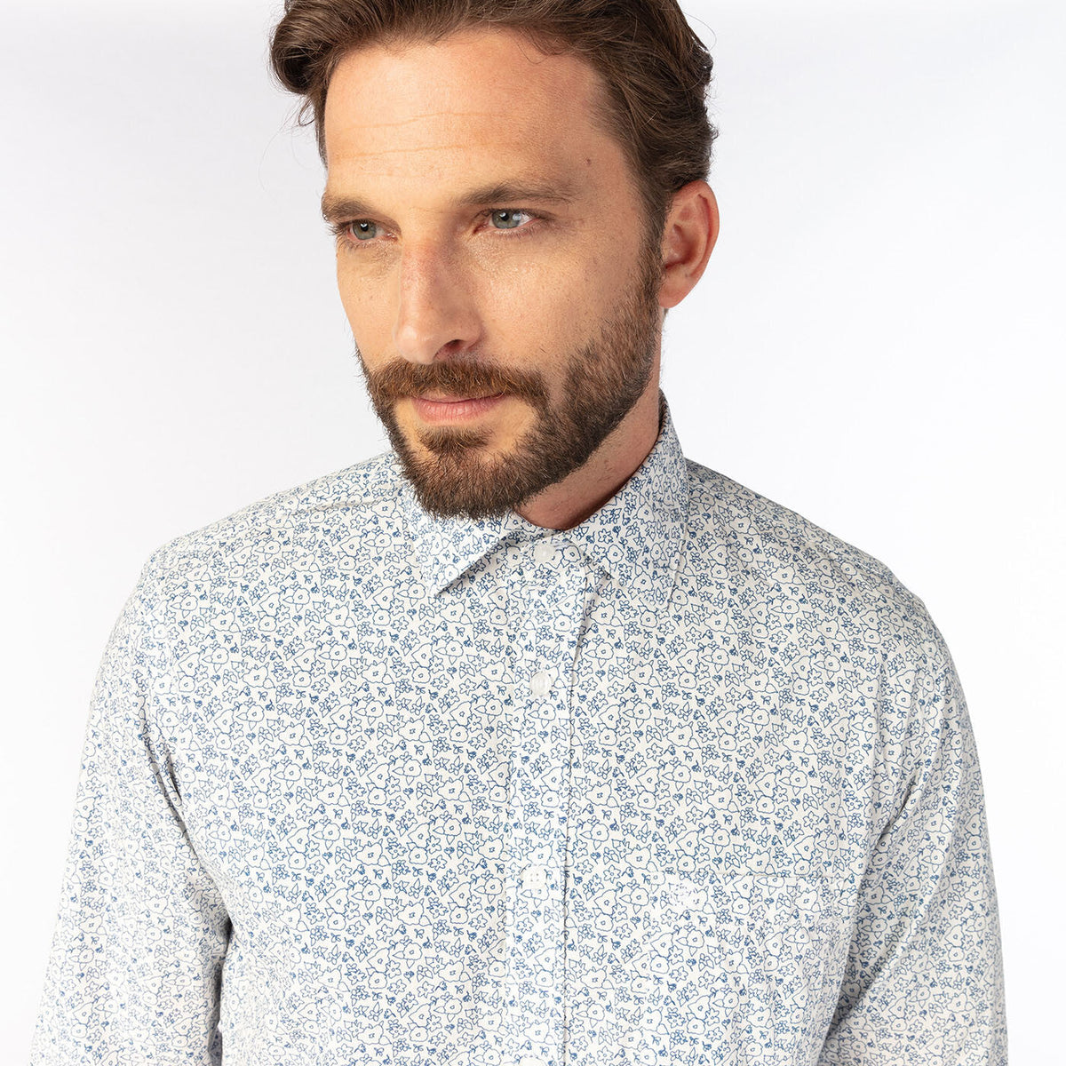 Chemise manches longues imprimé floral bleu azur