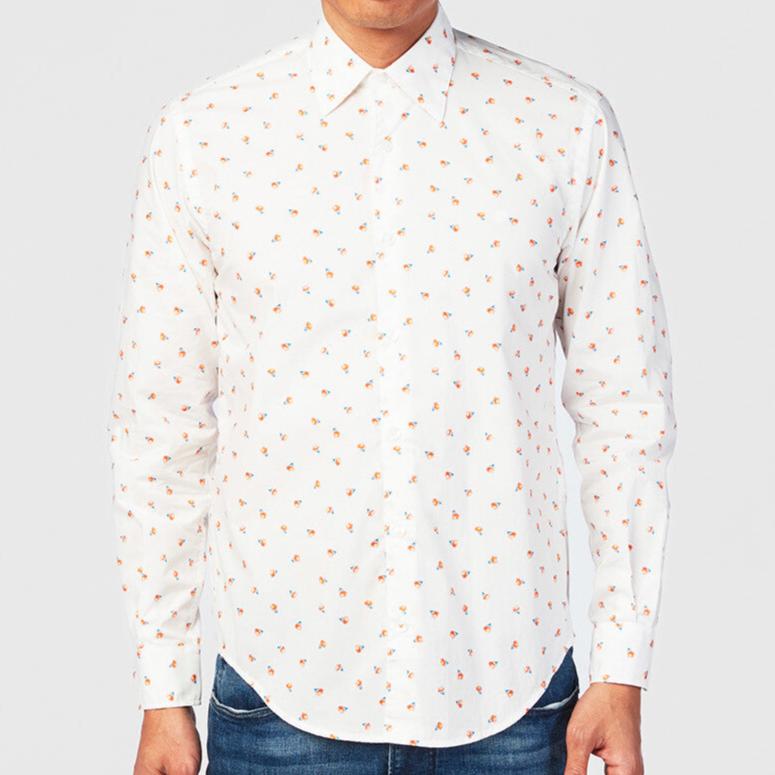 Camicia bianca a maniche lunghe con stampa floreale