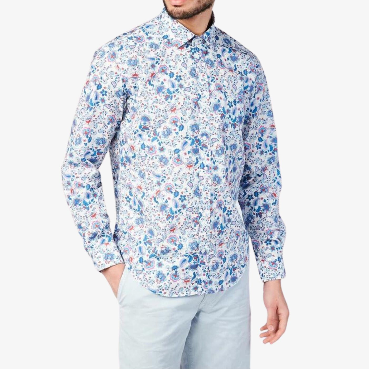 Chemise à manches longues bleu ciel avec imprimés