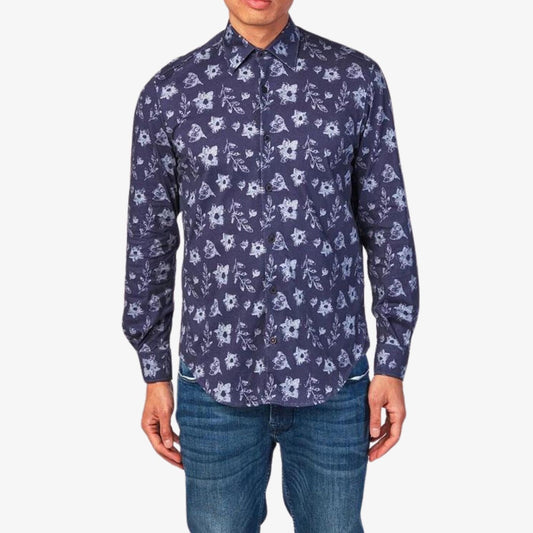 Chemise à motifs manches longues bleu marine