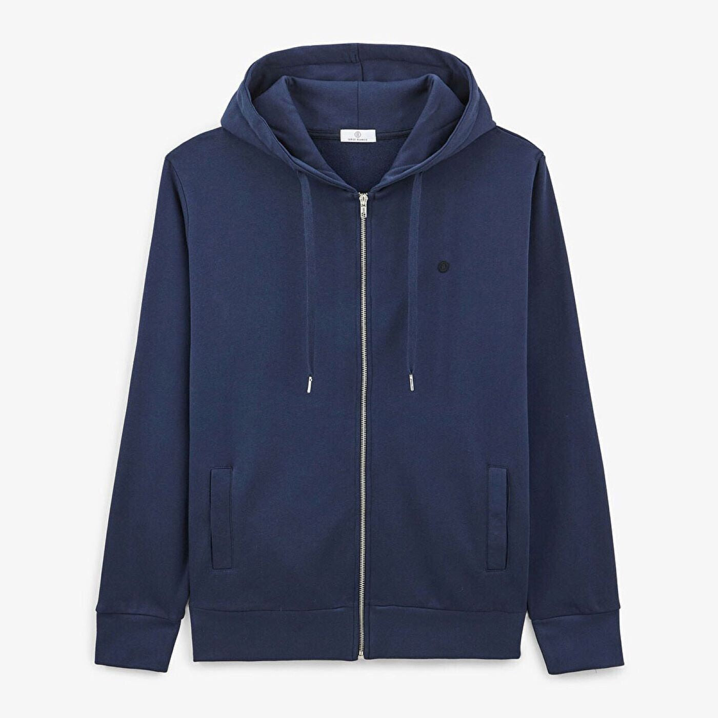 Sweat à capuche zippé bleu foncé en molleton brossé