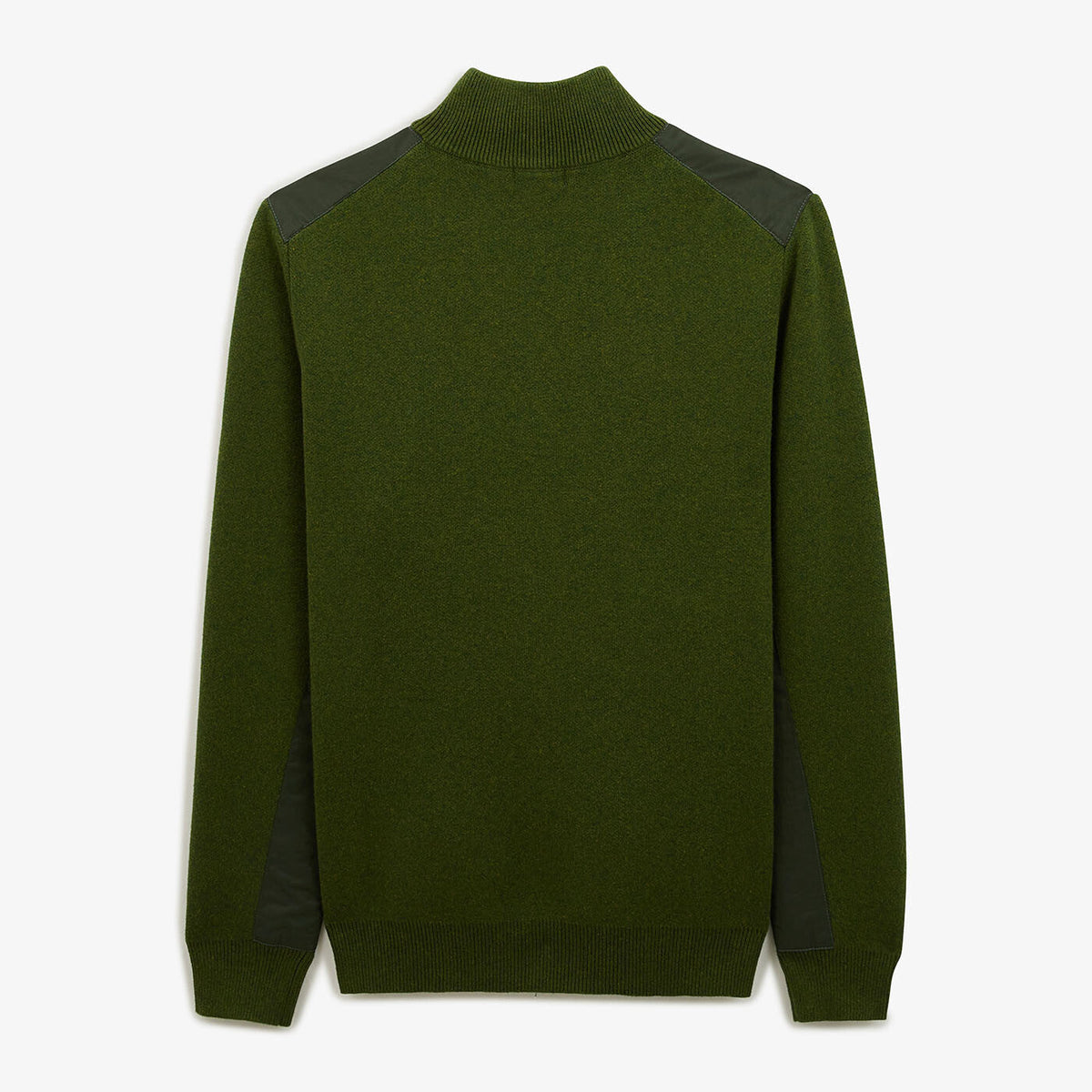 Pull à col zippé vert olive avec patchs en nylon