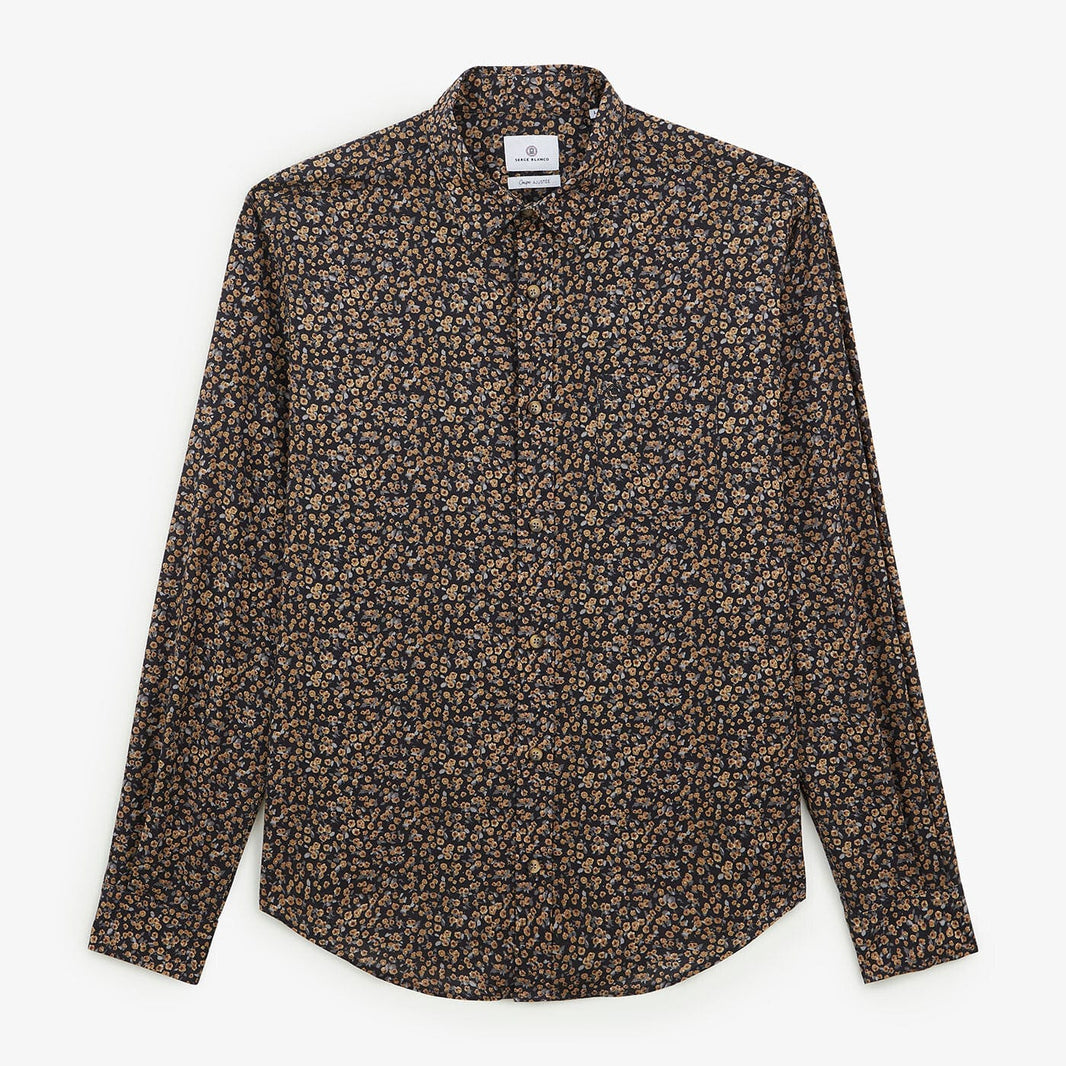 Staalgrijs shirt met lange mouwen van bloemenstof