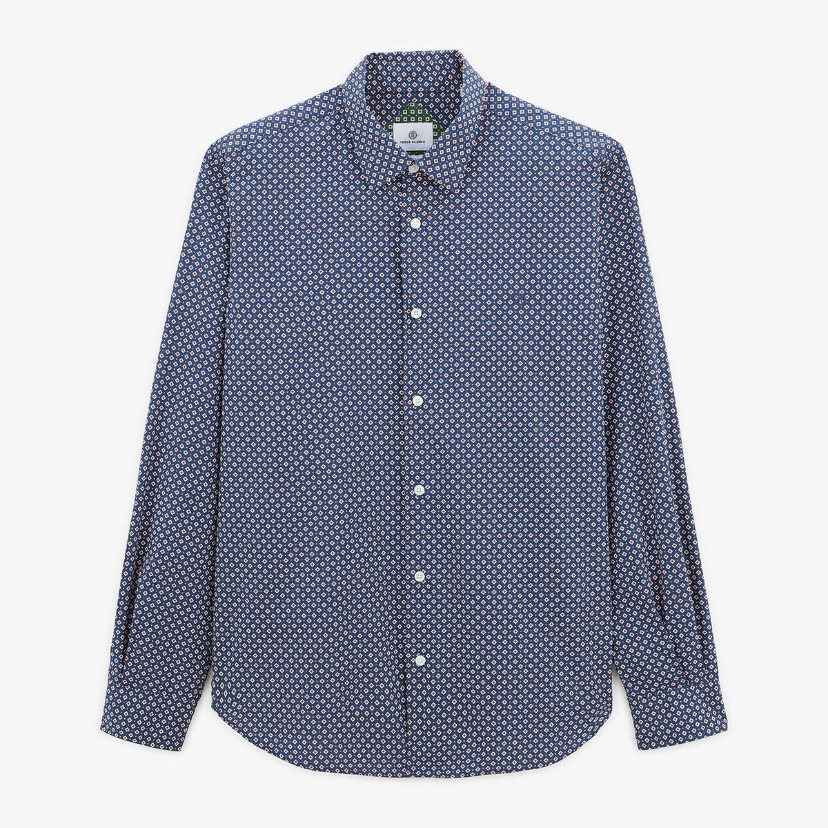 Chemise imprimé géométrique bleu foncé à manches longues en coton