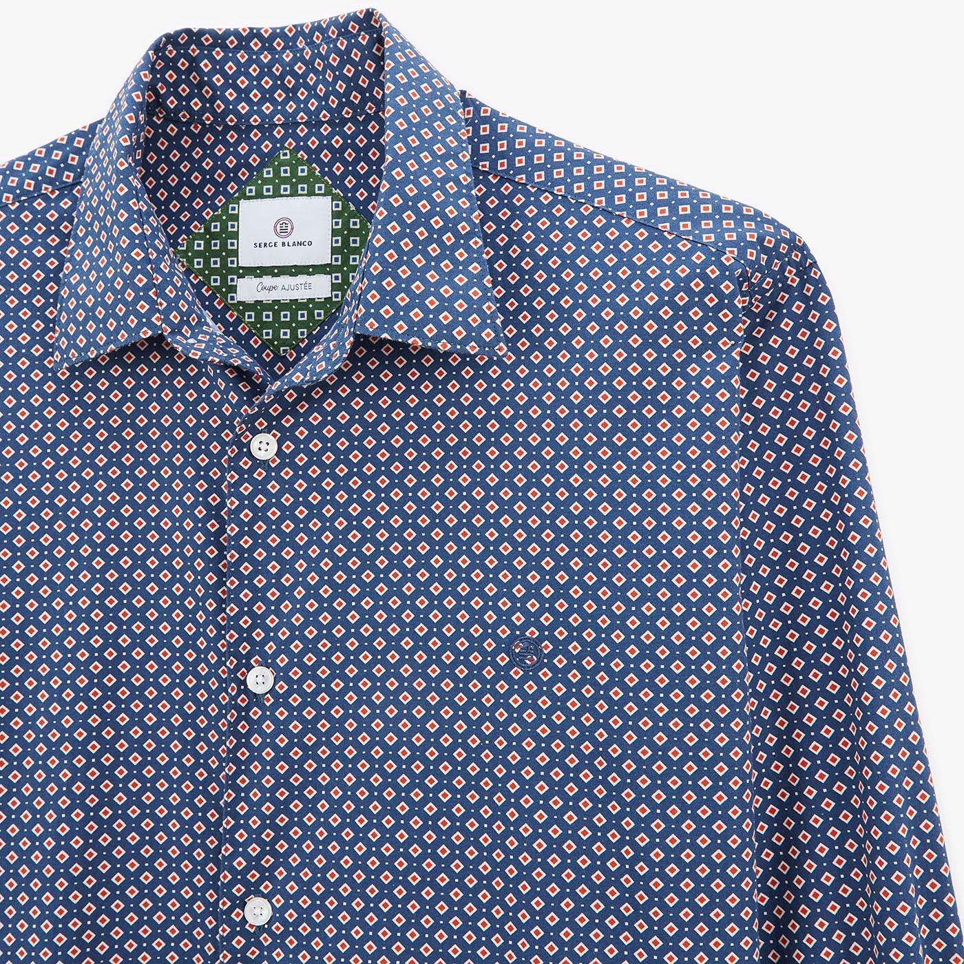 Chemise imprimé géométrique bleu foncé à manches longues en coton