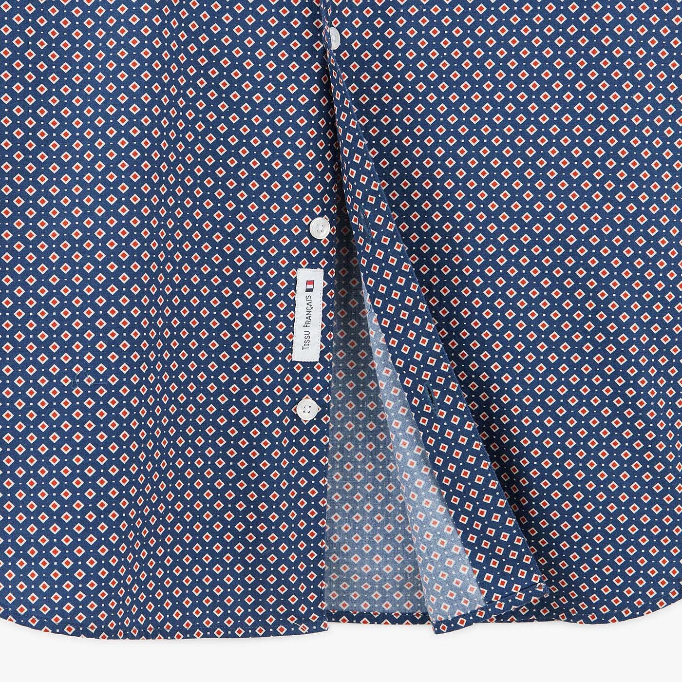 Chemise imprimé géométrique bleu foncé à manches longues en coton