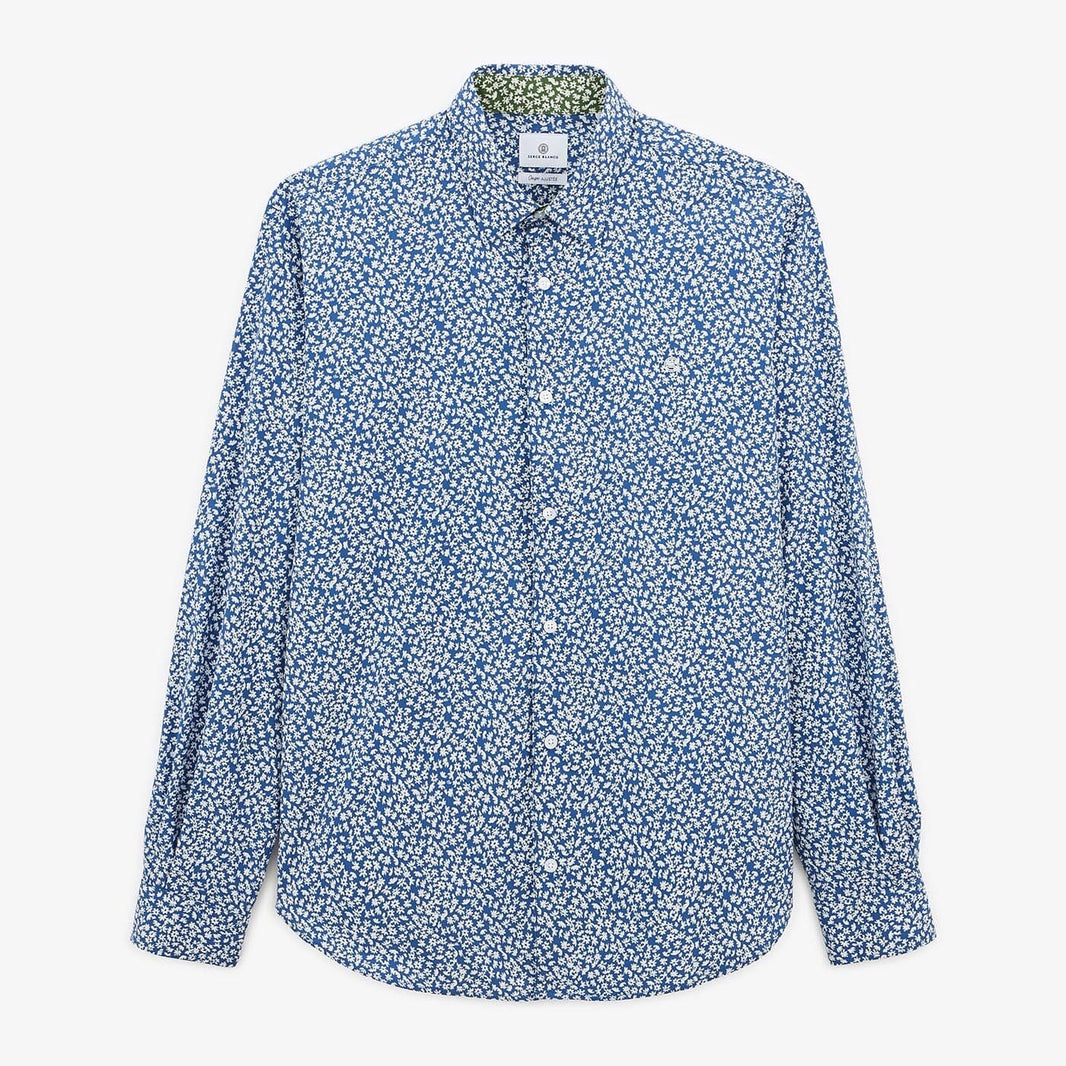 Oceaanblauw bloemenprint shirt met lange mouwen van katoen