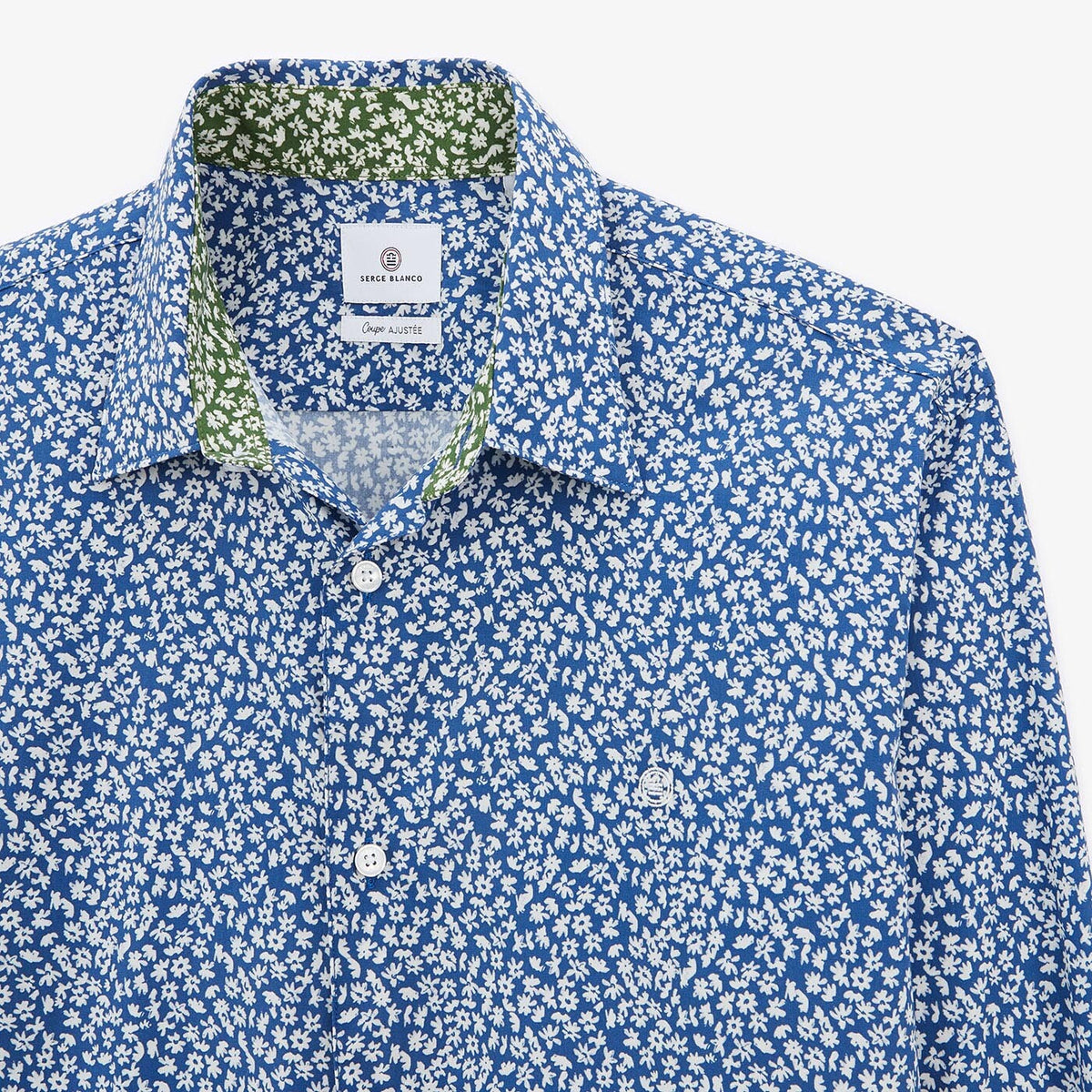 Chemise imprmé floral bleu océan à manches longues en coton