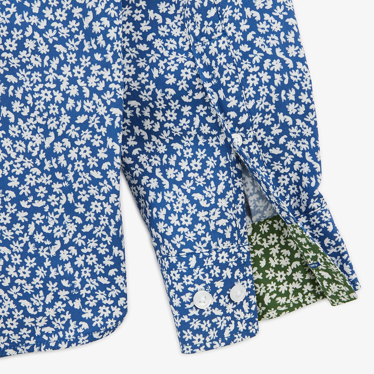 Chemise imprmé floral bleu océan à manches longues en coton