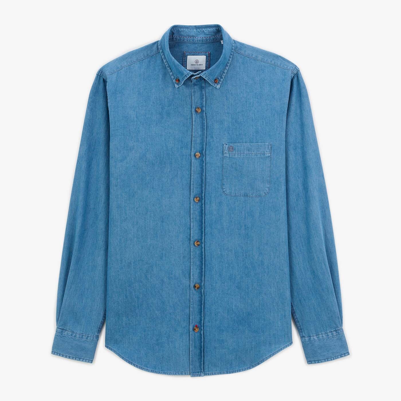 Chemise bleu denim à manches longues en coton