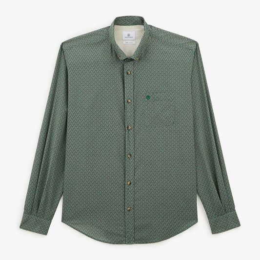 Chemise vert olive à manches longues imprimé géométrique