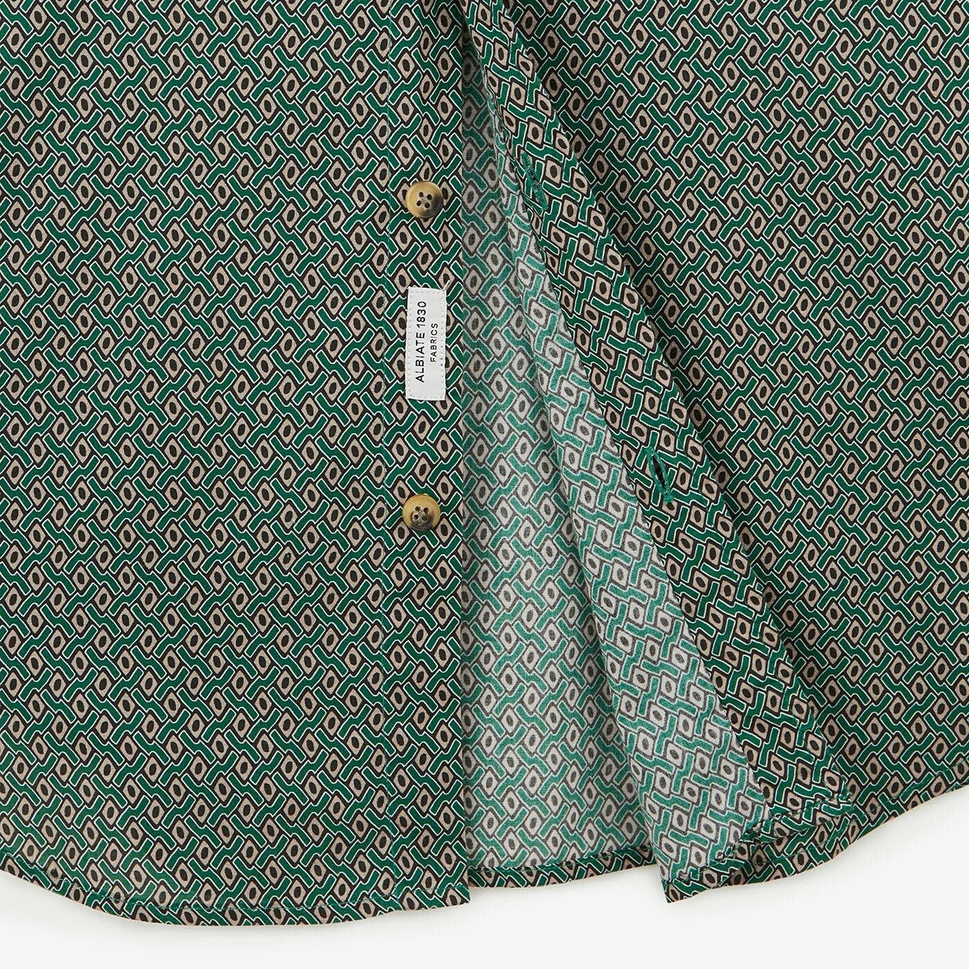 Chemise vert olive à manches longues imprimé géométrique