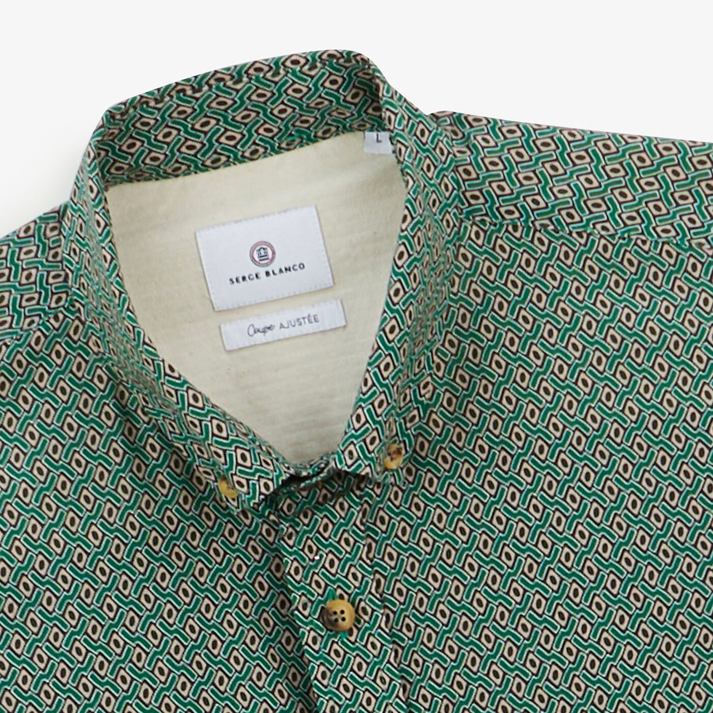 Chemise vert olive à manches longues imprimé géométrique