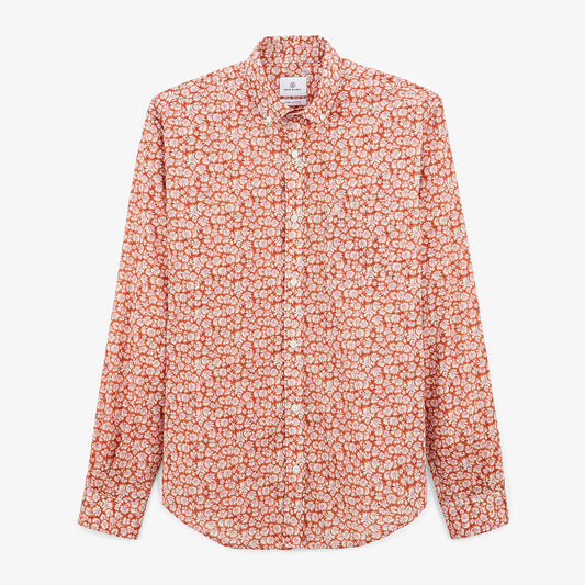 Chemise orange cuivre à manches longues imprimé fleuri