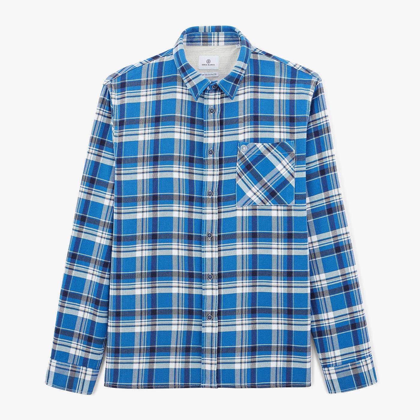 Chemise à carreaux bleu océan à manches longues en coton