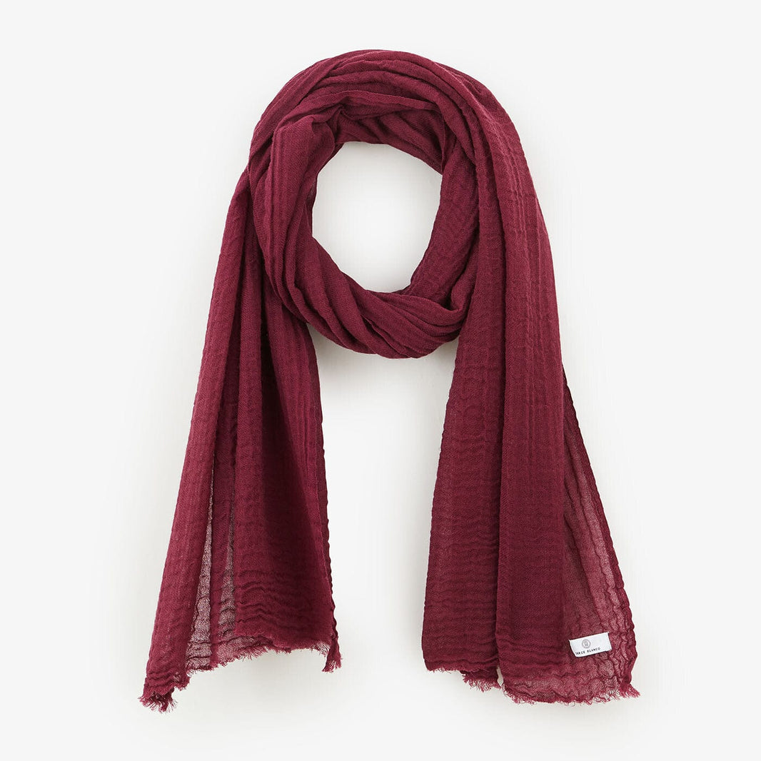 Sciarpa sottile in lana goffrata, tinta unita, rosso bordeaux