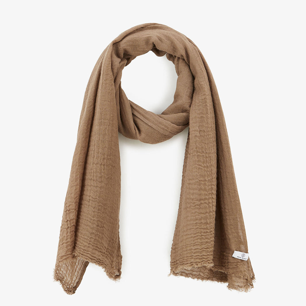 Lightweight solid-color linden-green ribbed wool scarf