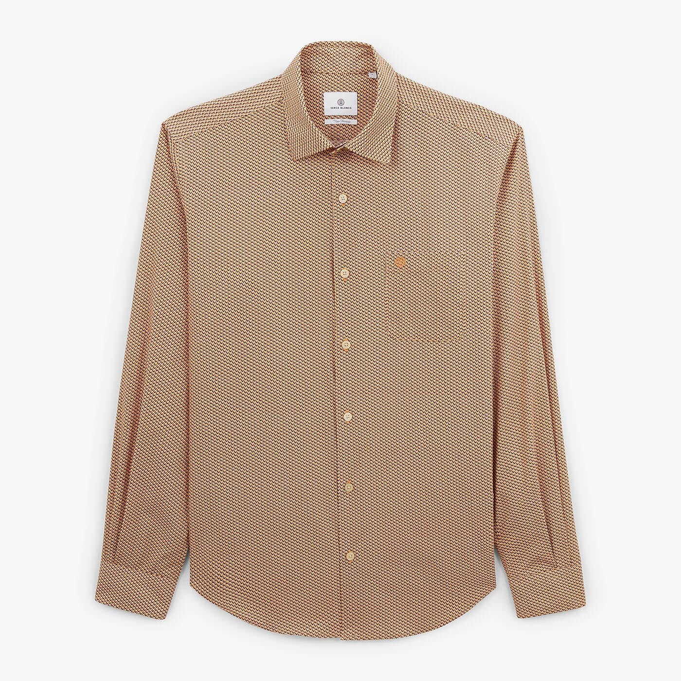 Chemise à manches longues imprimé géométrique beige