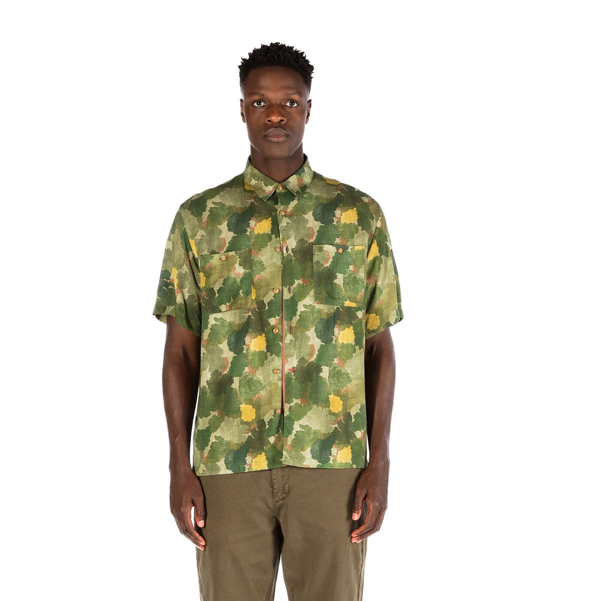 Chemise manches courtes San verte imprimé camouflage